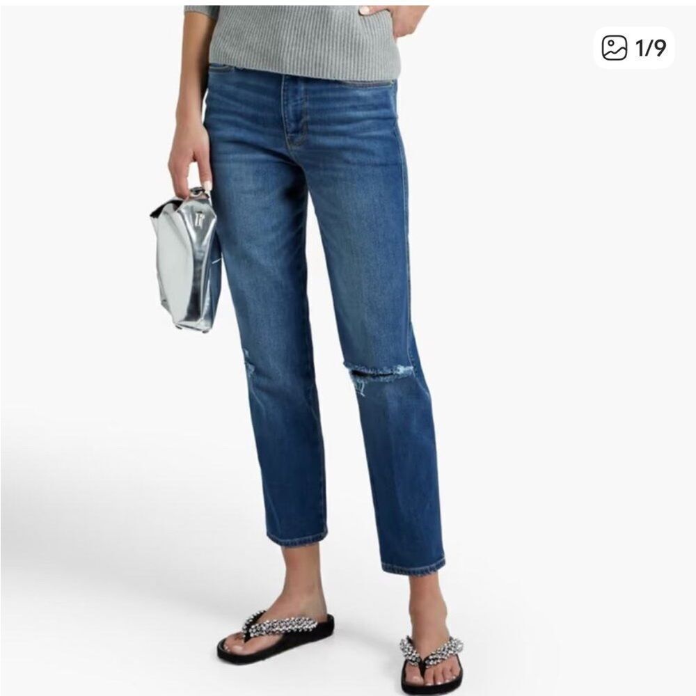 Frame Le Sylvie Crop Straight Leg Jeans Blue Mid-Rise Stretch Denim Size 34